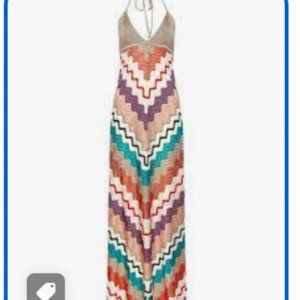 Missoni Metallic Chevron Knit Halter Dress In Beige Multi
